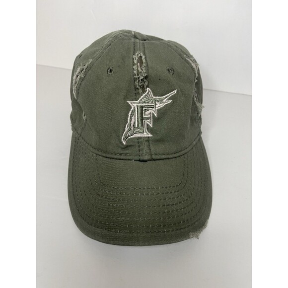 Florida Marlins Women's Olive Green Distressed Light Pink Adjustable Vintage - Picture 2 of 7